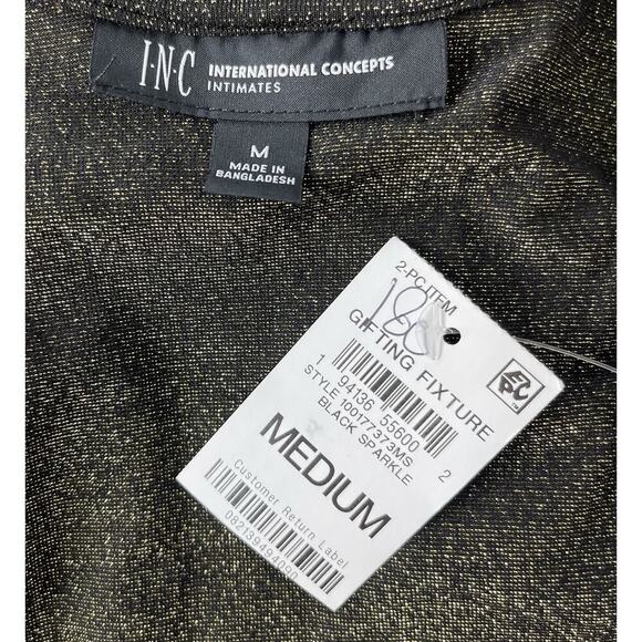 I.n.c. International Concepts Women's 2-Pc. Sparkle Black Robe & Chemise Set M - Picture 6 of 7